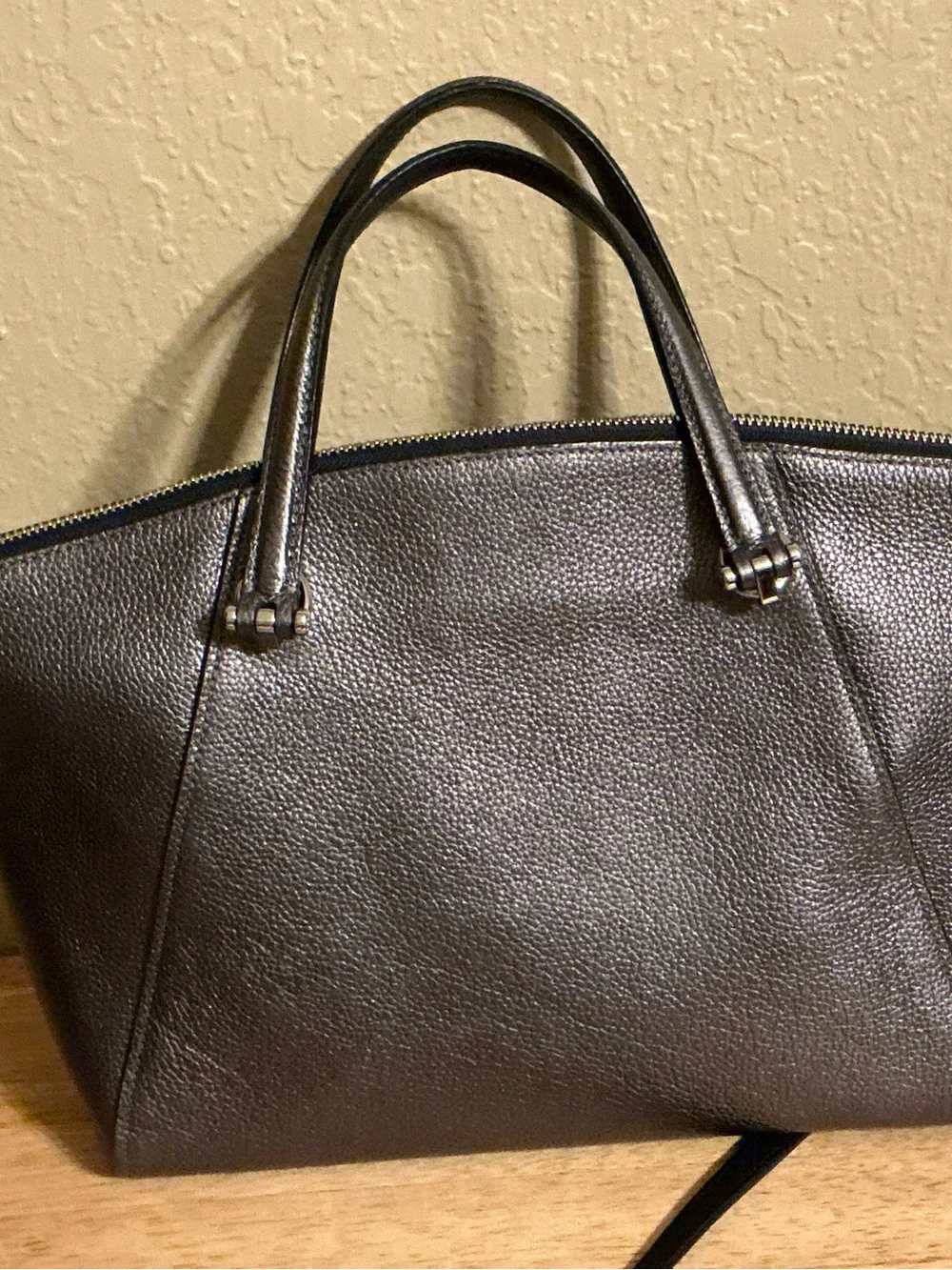 Coach Prairie Satchel Metallic Platinum Pebble Leather Crossbody Handbag